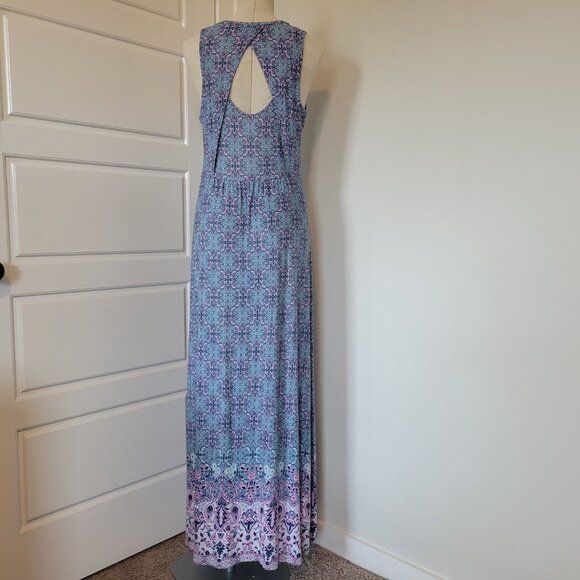 Loveappella Jesa Maxi Dress - Blue & Pink Floral Soft Knit - Size Large - Picture 2 of 8